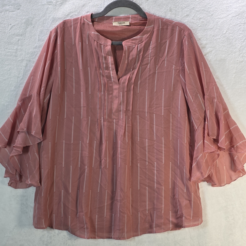 Womens Timeson Mauve Blouse with Ruffled Sleeves Size Large